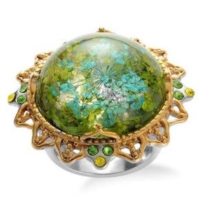 Ring Pressed Flowers in Enamel